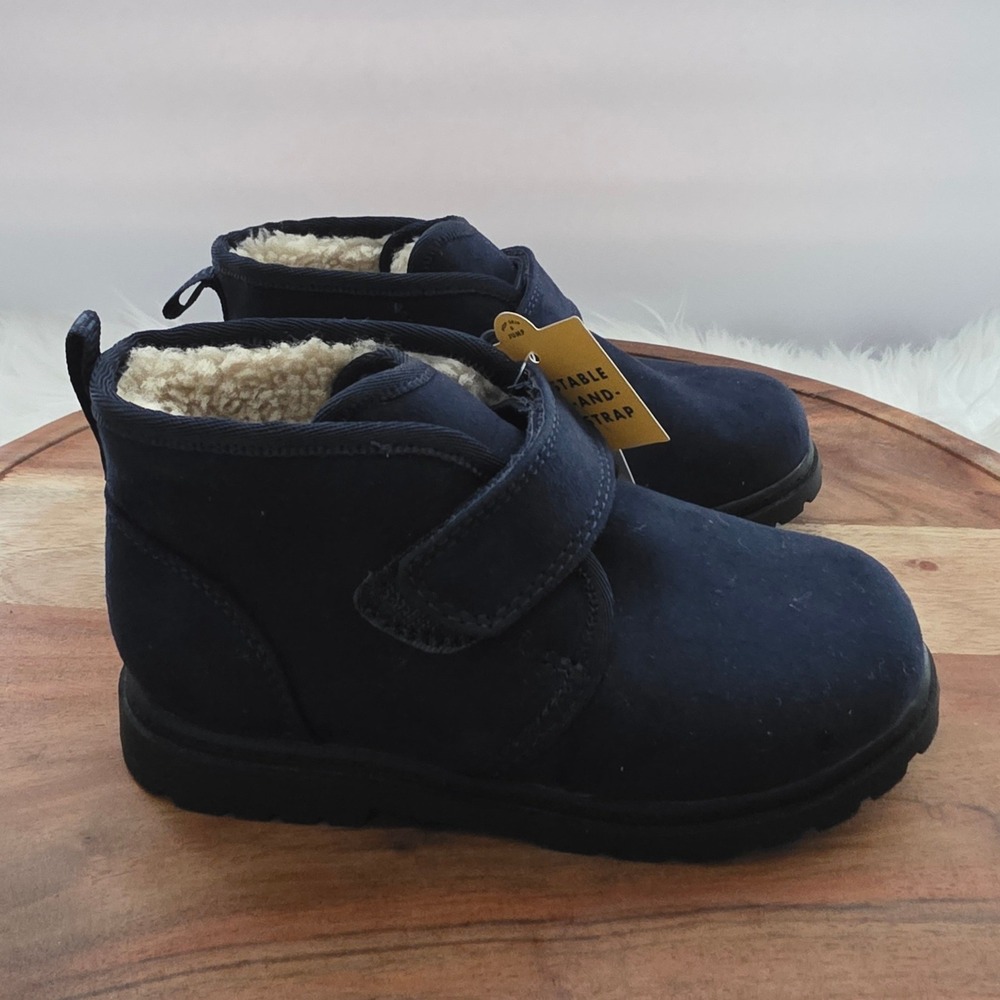 Cat & Jack Ankle Boots Toddler 10 Navy New Faux Fur Hook and Loop Magnus